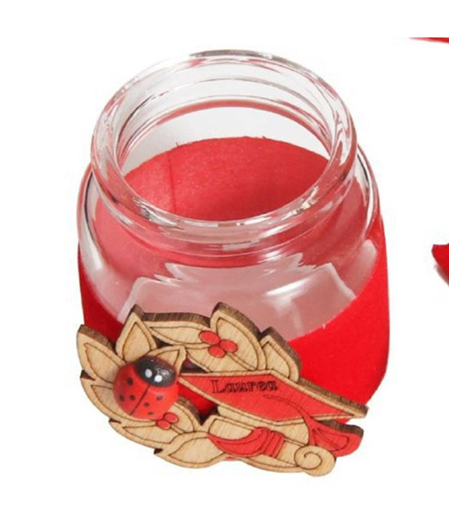 Bomboniera Portaconfetti Per Festa Di Laurea Con Tocco Rosso In Vetro E Sughero         