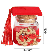 Bomboniera Portaconfetti Per Festa Di Laurea Con Tocco Rosso In Vetro E Sughero         