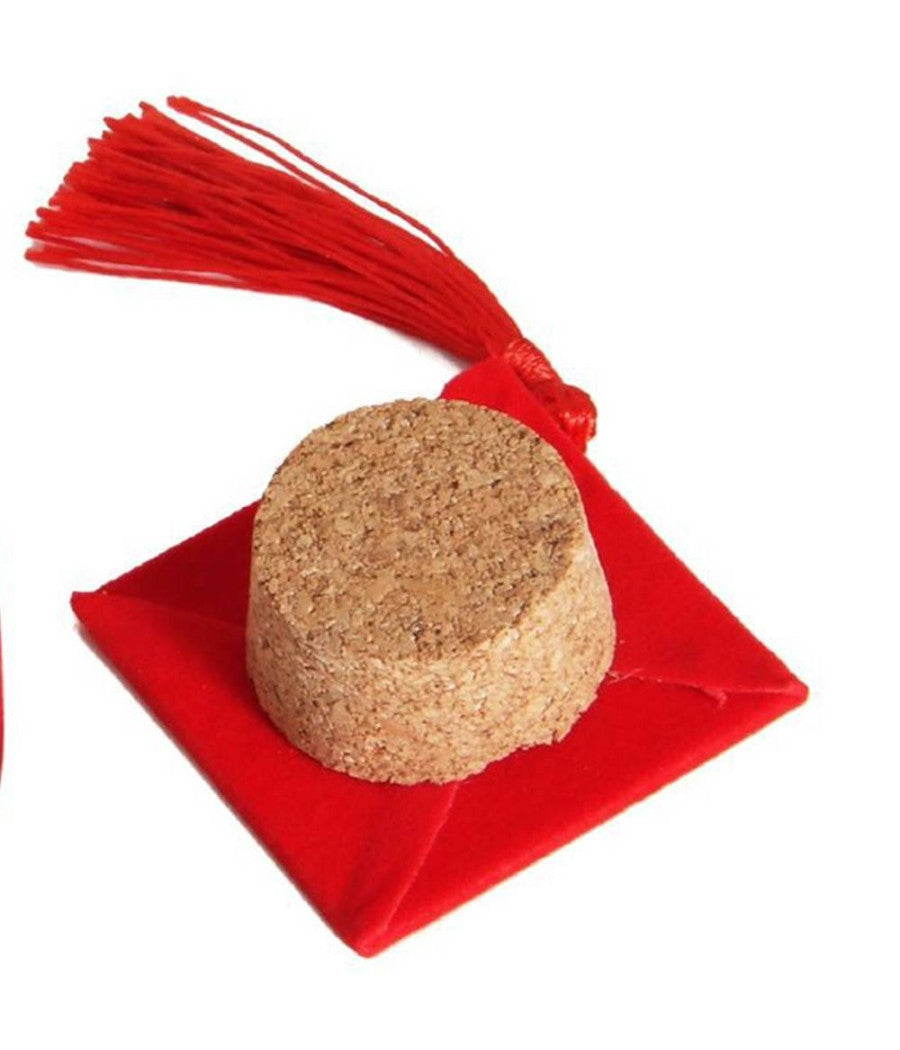 Bomboniera Portaconfetti Per Festa Di Laurea Con Tocco Rosso In Vetro E Sughero         