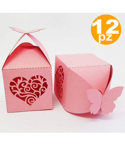 Bomboniera Scatola Cuore Farfalla Rosa Portaconfetti Matrimoni Nascita Battesimo         