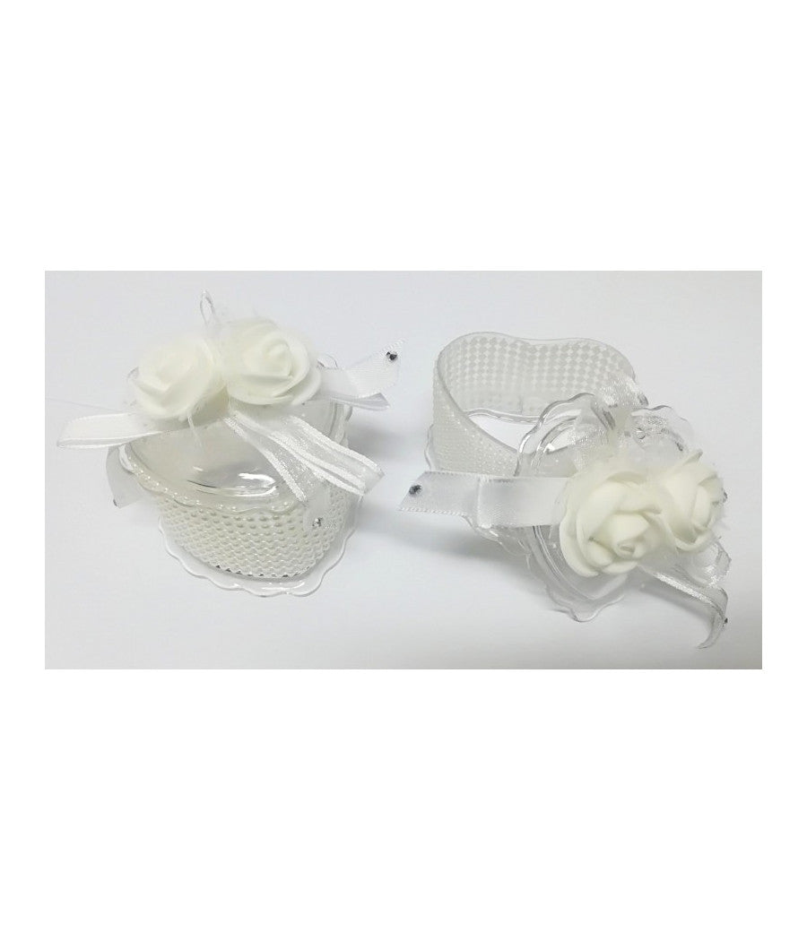 Bomboniera Scatola Cuore Rosa Bianca Perle 6x7x4.5cm Portaconfetti Matrimonio         