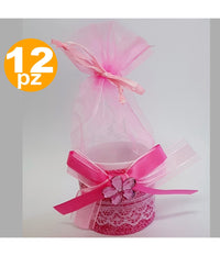 Bomboniera Scatolina Rosa Fiore Sacchetto Organza Portaconfetti Nascita Battesimo         