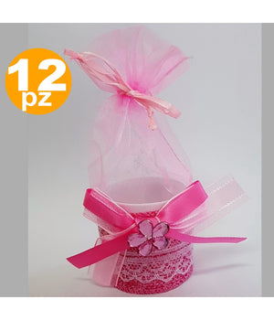 Bomboniera Scatolina Rosa Fiore Sacchetto Organza Portaconfetti Nascita Battesimo         