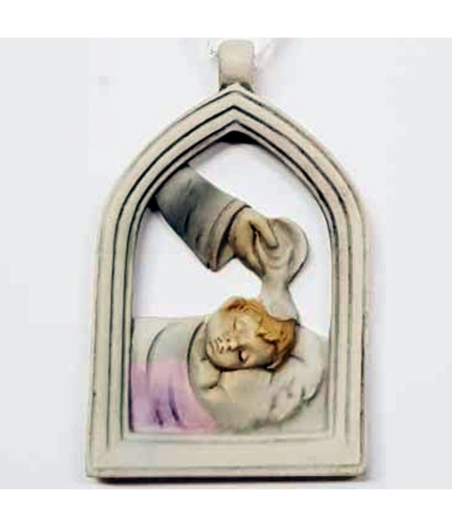 Bomboniere Battesimo Bambina Arco Simbolo Sacro Acqua Santa Ceramica Appendino         