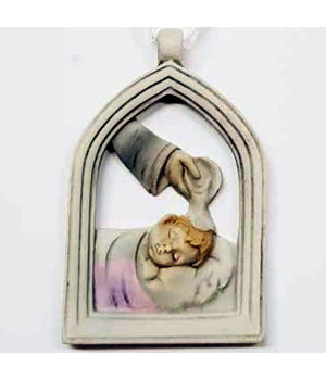 Bomboniere Battesimo Bambina Arco Simbolo Sacro Acqua Santa Ceramica Appendino         