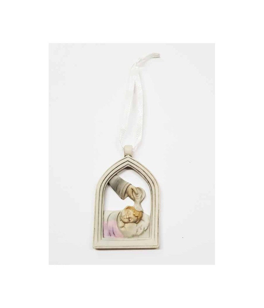 Bomboniere Battesimo Bambina Arco Simbolo Sacro Acqua Santa Ceramica Appendino         