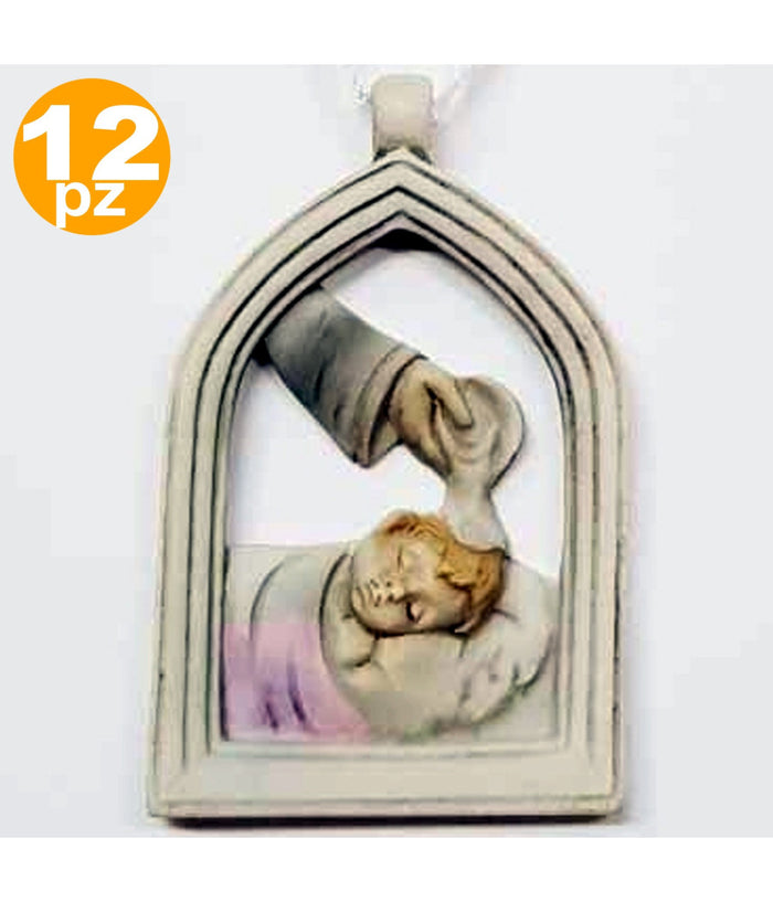 Bomboniere Battesimo Bambina Arco Simbolo Sacro Acqua Santa Ceramica Appendino         