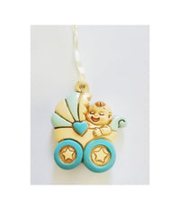 Bomboniere Carrozzina Azzurro Passeggino Ceramica Appendino X Battesimo Nascita         