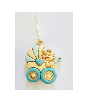 Bomboniere Carrozzina Azzurro Passeggino Ceramica Appendino X Battesimo Nascita         