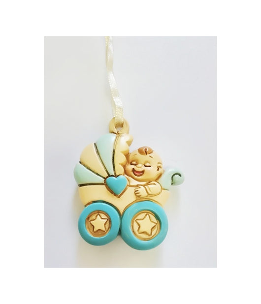 Bomboniere Carrozzina Azzurro Passeggino Ceramica Appendino X Battesimo Nascita         