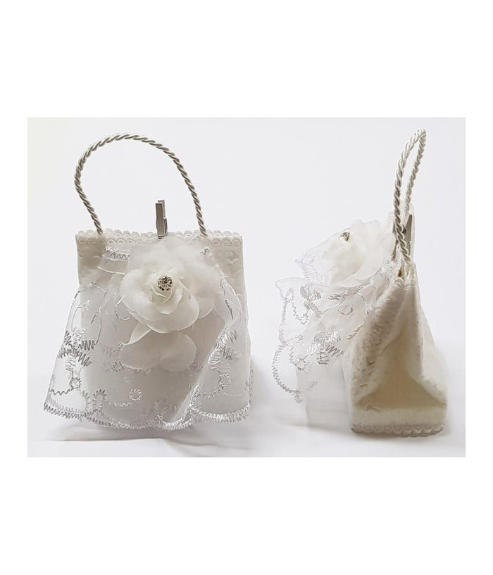 Bomboniere Sacchetto Bustina Bianco Fiore Glitter Porta Confetti X Matrimonio         