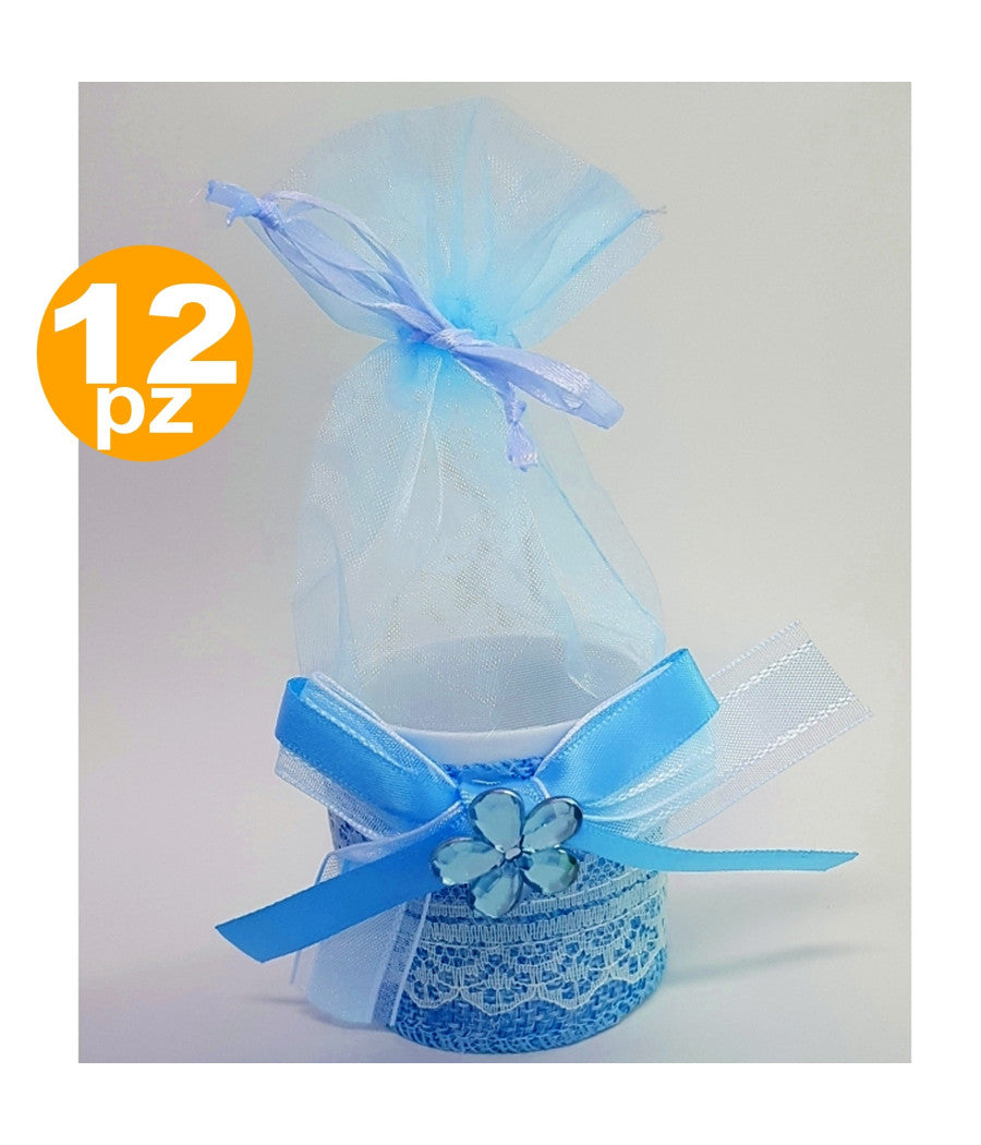 Bomboniere Scatola Azzurra Fiore Sacchetto Organza Portaconfetti Nascita Battesimo         