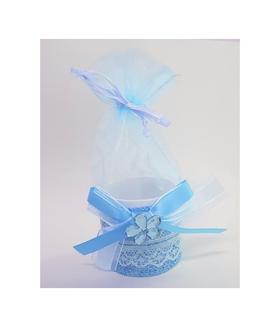 Bomboniere Scatola Azzurra Fiore Sacchetto Organza Portaconfetti Nascita Battesimo         