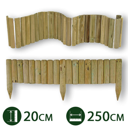 bordure per aiuole "flessibile" ø 5 cm 250 x 20 h in legno di pino impregnato da esterno per fioriere giardini aiuola cod:ferx.pali.27.1.stock.s