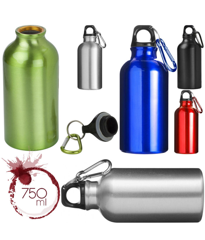 Borraccia Bottiglia Alluminio 750ml Sport Lavoro Scuola Viaggi Con Moschettone         