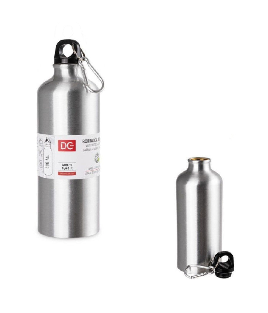 Borraccia Bottiglia In Alluminio Con Moschettone Capacità  600ml 7.3x21cm 0224858         