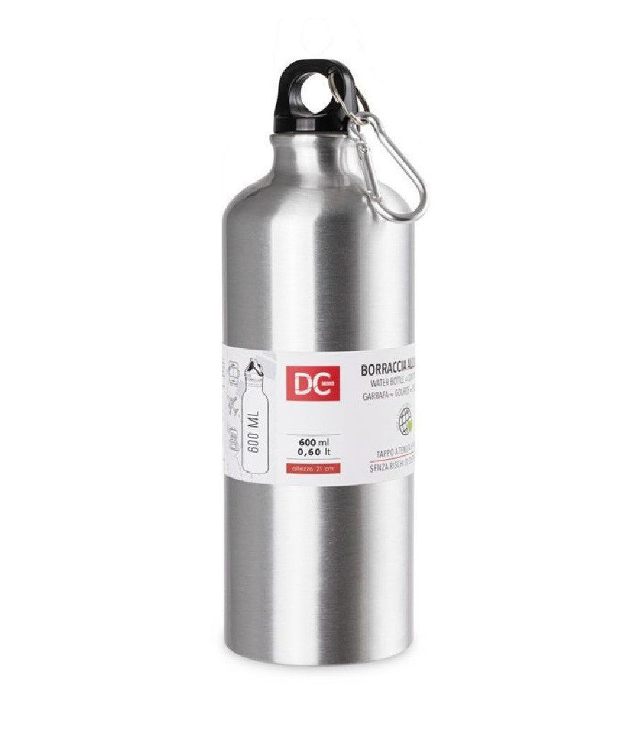 Borraccia Bottiglia In Alluminio Con Moschettone Capacità  600ml 7.3x21cm 0224858         
