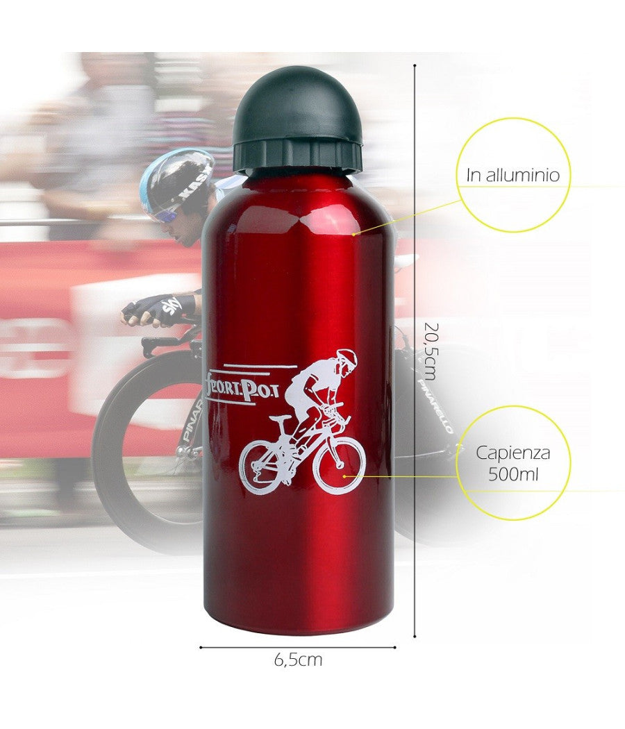Borraccia In Alluminio Con Beccuccio Retraibile Tappo Antipolvere 500 Ml Xc-2505         