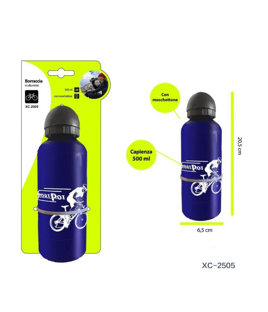 Borraccia In Alluminio Con Beccuccio Retraibile Tappo Antipolvere 500 Ml Xc-2505         