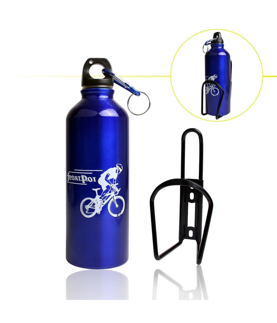 Borraccia In Alluminio Tappo Ermetico Con Moschettone Da 500 Ml Colorate Xc-2504         