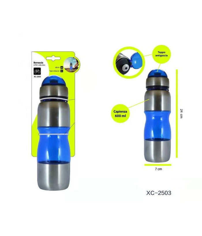 Borraccia In Pvc Alluminio Con Tappo Antigoccia Capienza 600ml Per Bici Xc-2503         