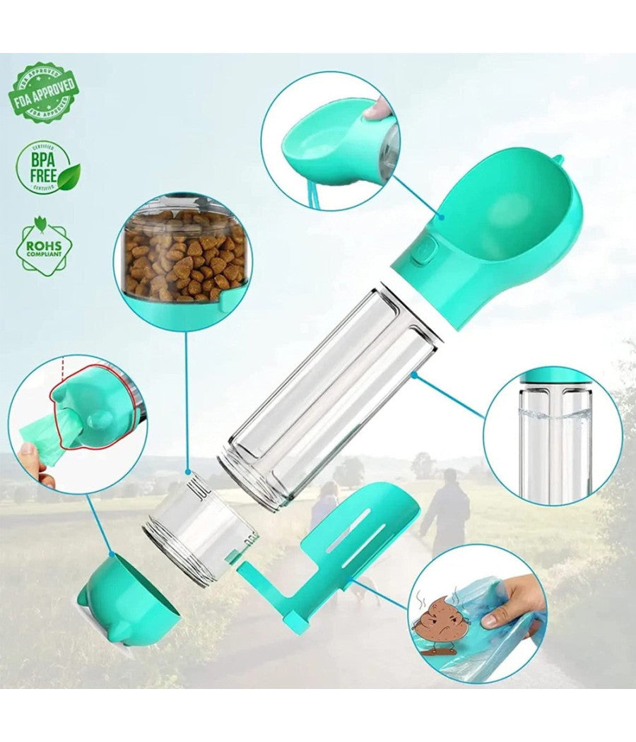 Borraccia Per Animali Portatile Porta Crocchette Viaggio Acqua Cibo Cani Gatti         