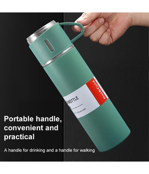 Borraccia Termica 500ml In Acciaio Inox Con Tazza Manico Per Bevande Calde Fredde         