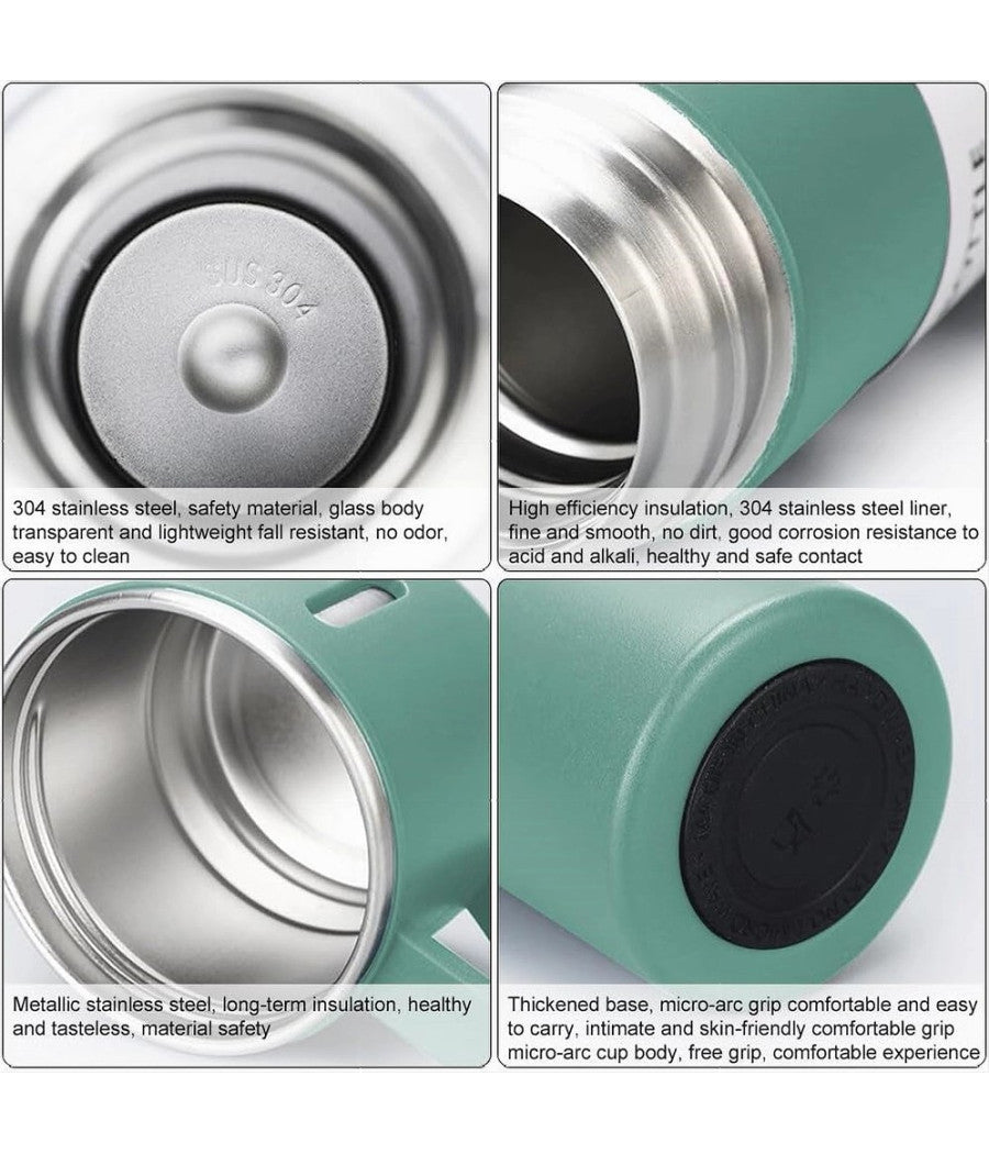 Borraccia Termica 500ml In Acciaio Inox Con Tazza Manico Per Bevande Calde Fredde         