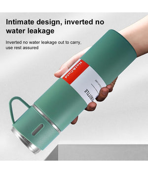 Borraccia Termica 500ml In Acciaio Inox Con Tazza Manico Per Bevande Calde Fredde         