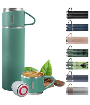 Borraccia Termica 500ml In Acciaio Inox Con Tazza Manico Per Bevande Calde Fredde         