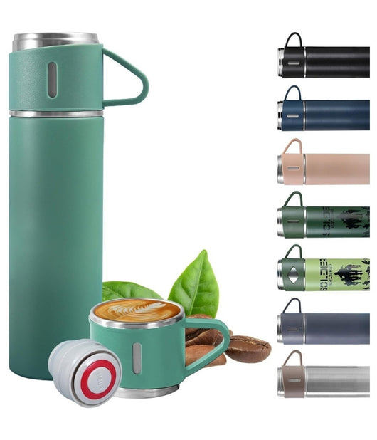 Borraccia Termica 500ml In Acciaio Inox Con Tazza Manico Per Bevande Calde Fredde         