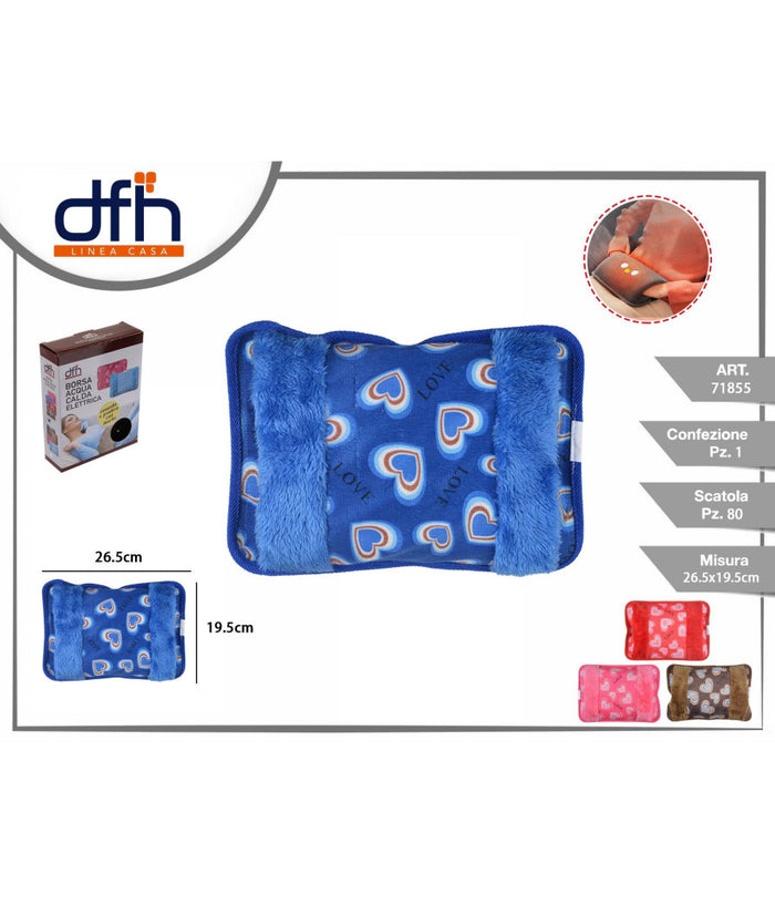 Borsa Acqua Calda Elettrica Cuori Con Tasca Scalda Mani Vari Colori E Fantasie         