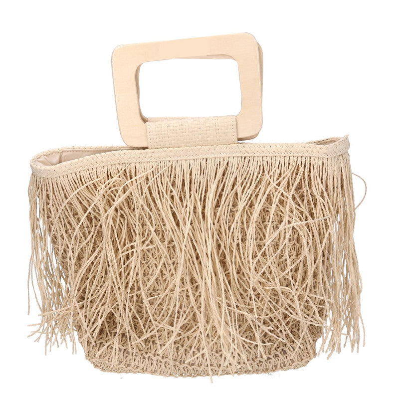 Borsa beige con frange cm 33x13h24