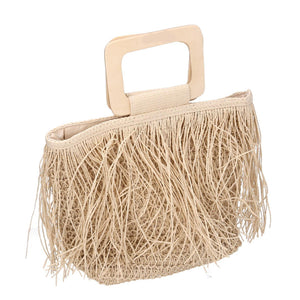 Borsa beige con frange cm 33x13h24