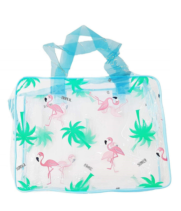 Borsa Borsetta Azzurro Fenicottero Trasparente Organizzatore Portaoggetti         