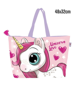 Borsa Da Mare Unicorno Rosa Per Donna E Bambina Shopping Bag Unicorn Love         
