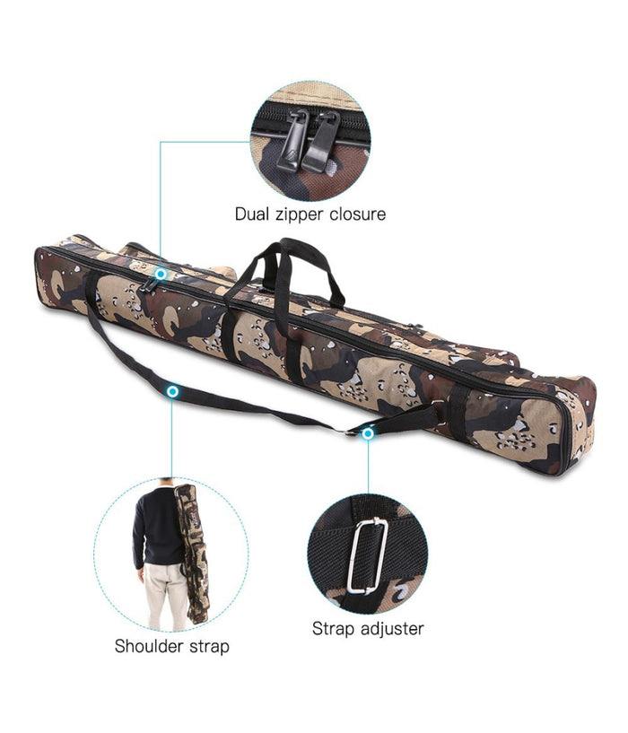 Borsa Fodero Custodia Porta Canne Da Pesca 100cm Con 2 Scomparti Zip Pieghevole         
