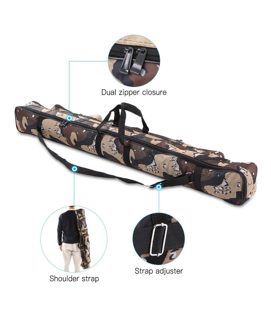 Borsa Fodero Custodia Porta Canne Da Pesca 100cm Con 2 Scomparti Zip Pieghevole         
