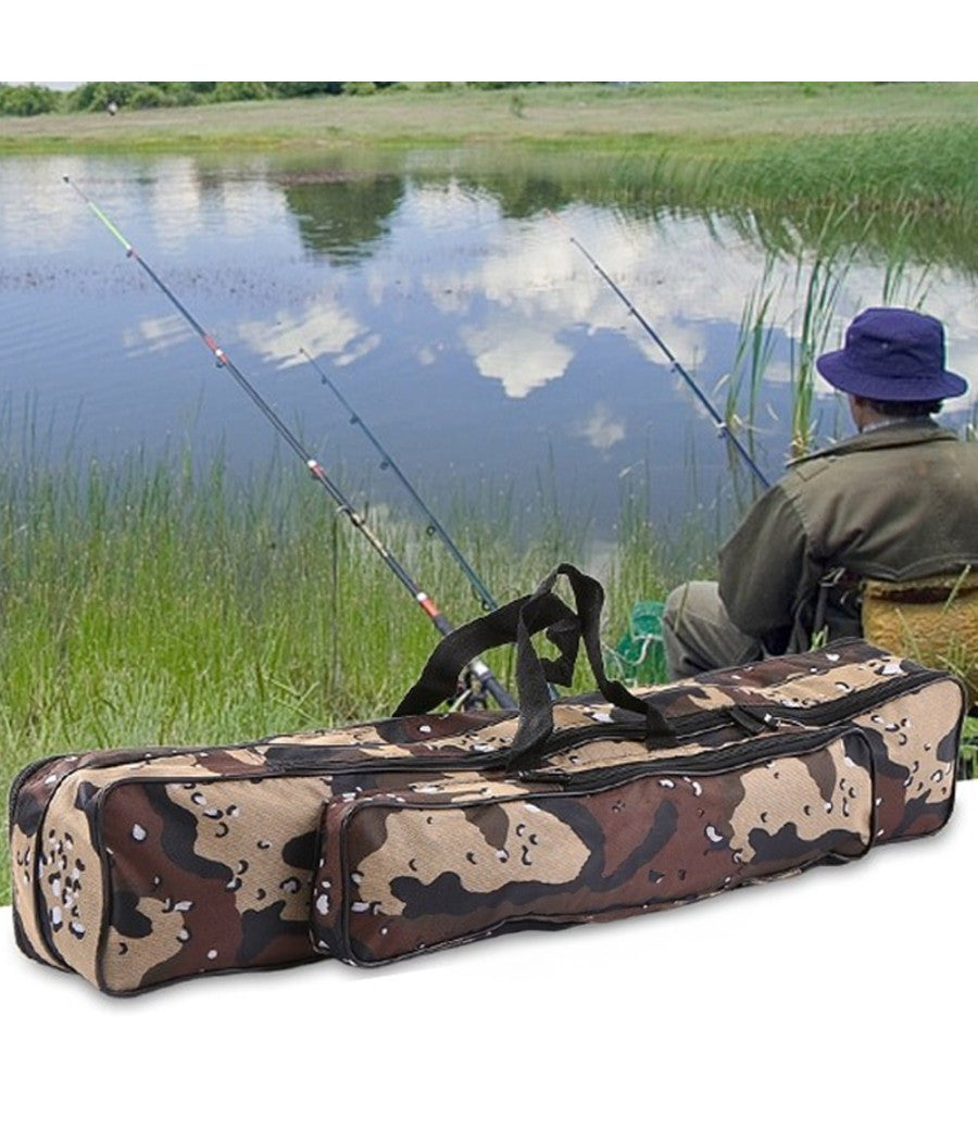 Borsa Fodero Custodia Porta Canne Da Pesca 100cm Con 2 Scomparti Zip Pieghevole         