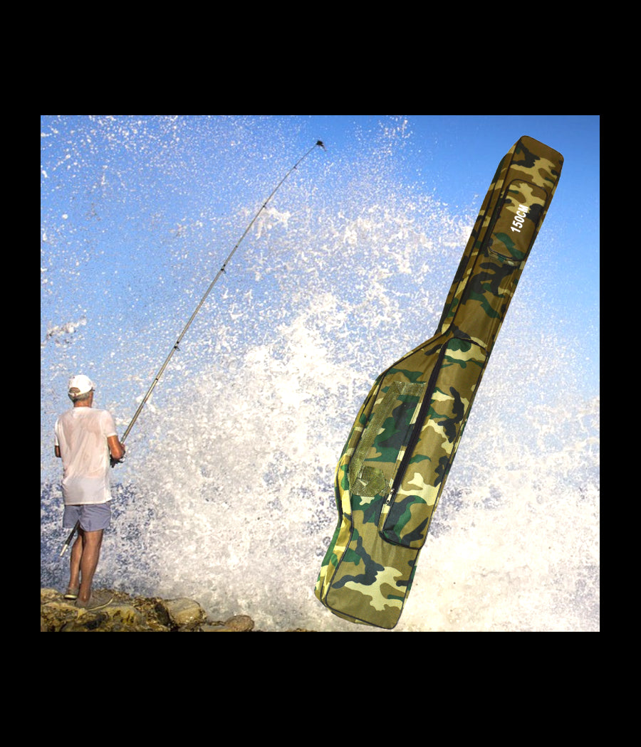 Borsa Fodero Custodia Porta Canne Da Pesca 150cm Con 2 Scomparti Zip Pieghevole         