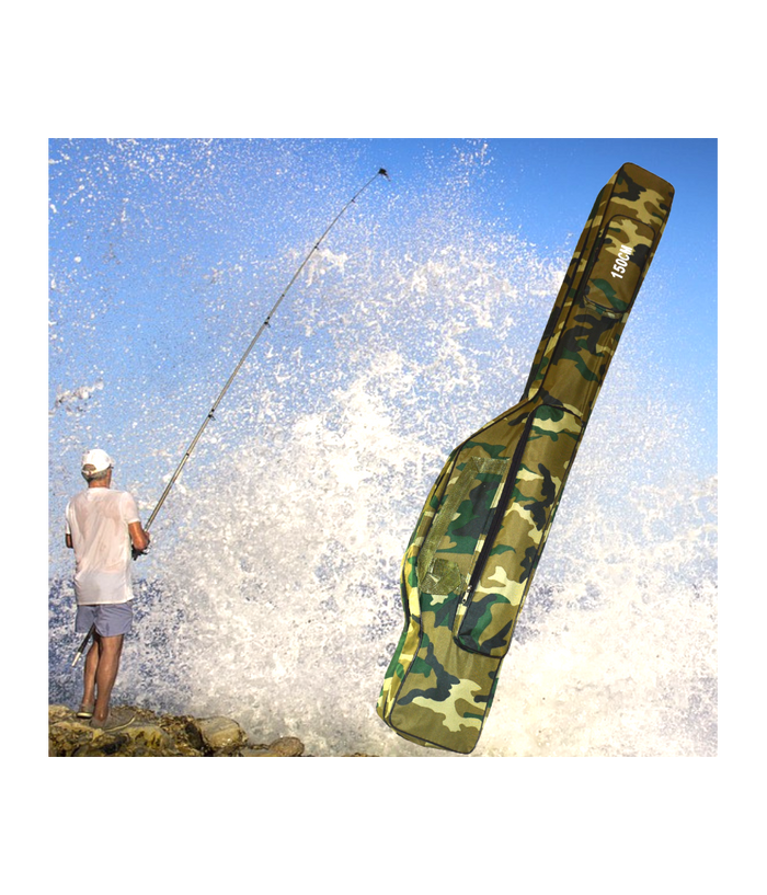 Borsa Fodero Custodia Porta Canne Da Pesca 150cm Con 2 Scomparti Zip Pieghevole         