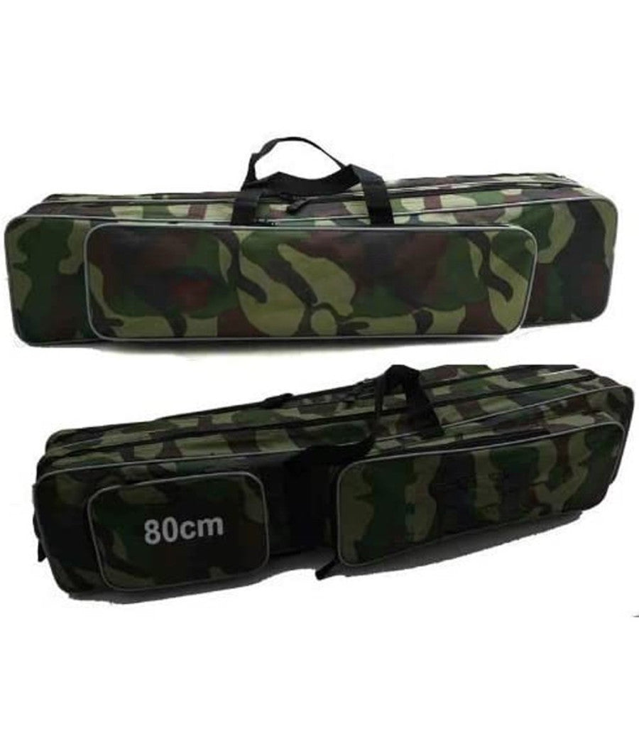 Borsa Fodero Custodia Porta Canne Da Pesca 80cm Con 2 Scomparti Zip Pieghevole         