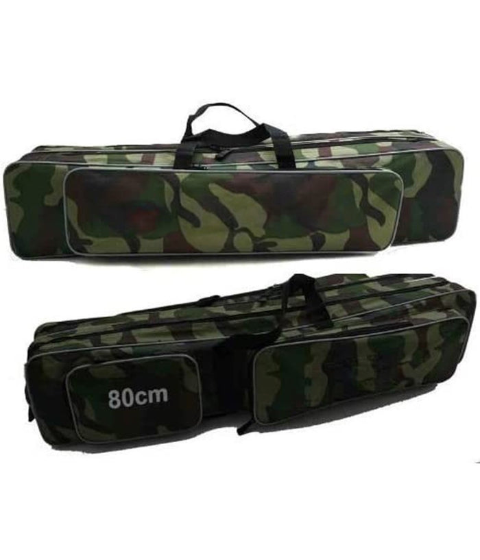 Borsa Fodero Custodia Porta Canne Da Pesca 80cm Con 2 Scomparti Zip Pieghevole         