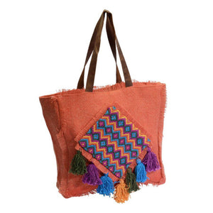 Borsa juta arancione con pon pon cm 43xh37x14