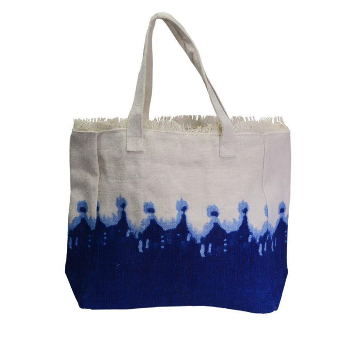 Borsa juta bianco blu cm 38xh40x16