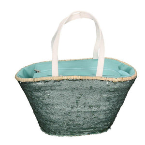 Borsa paglia con paillettes azzurro cm 47x18h23