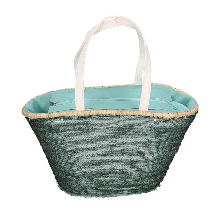 Borsa paglia con paillettes azzurro cm 47x18h23