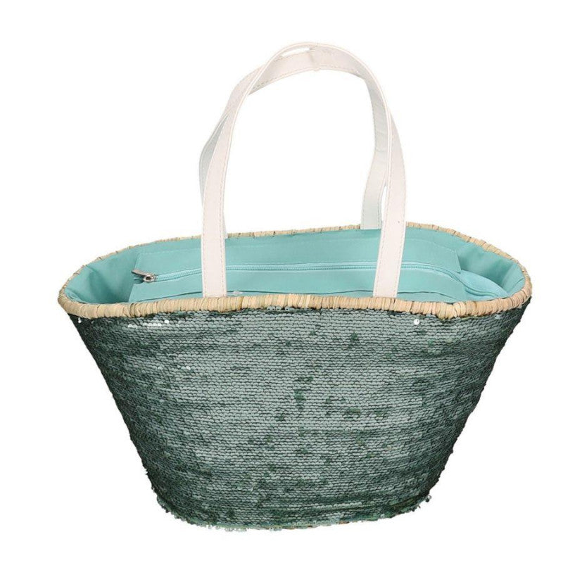 Borsa paglia con paillettes azzurro cm 47x18h23