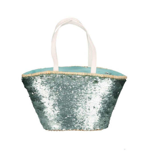 Borsa paglia con paillettes azzurro cm 47x18h23