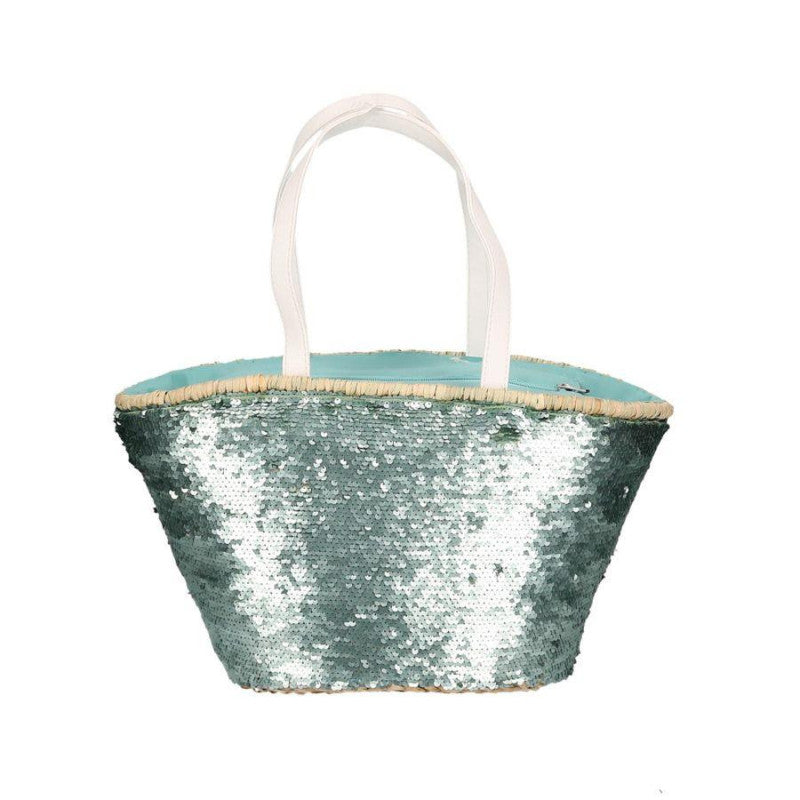 Borsa paglia con paillettes azzurro cm 47x18h23